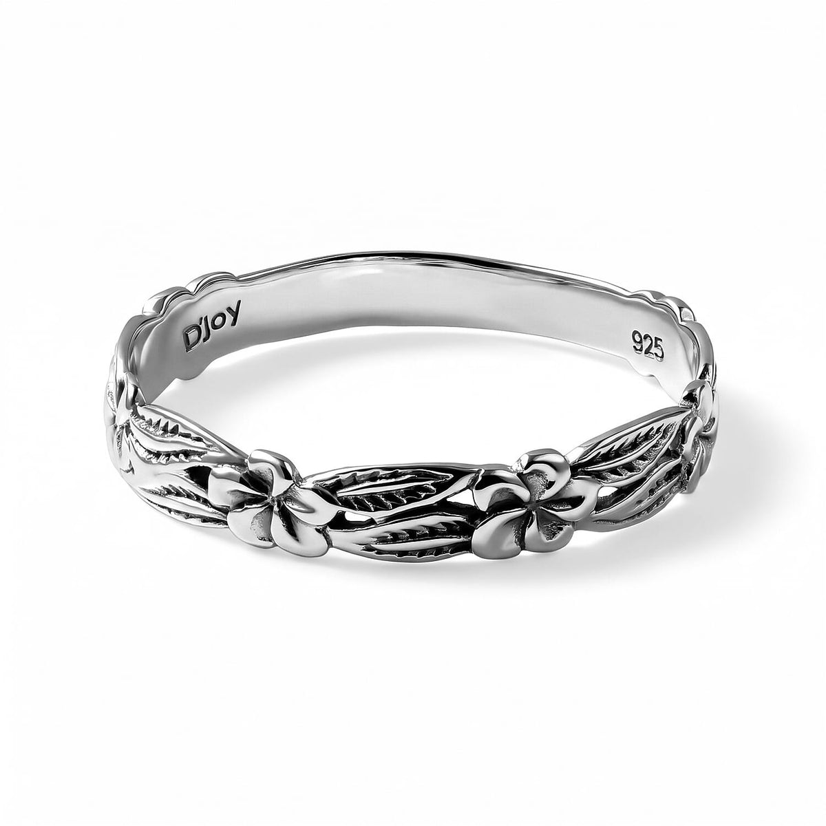 D''Joy Bali Legacy Sterling Silver Plumeria Flower and Leaf Vine Band Ring (Size 10.0) (1.60 g)