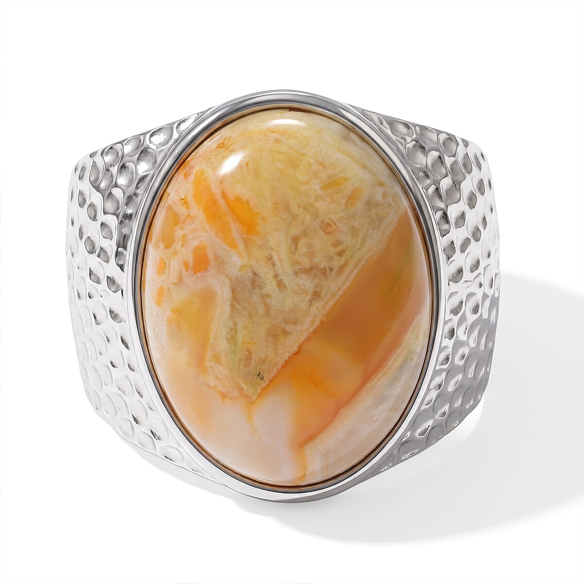 EverTrue Crazy Lace Agate 15.15 ctw Ring in Stainless Steel (Size 10.0)