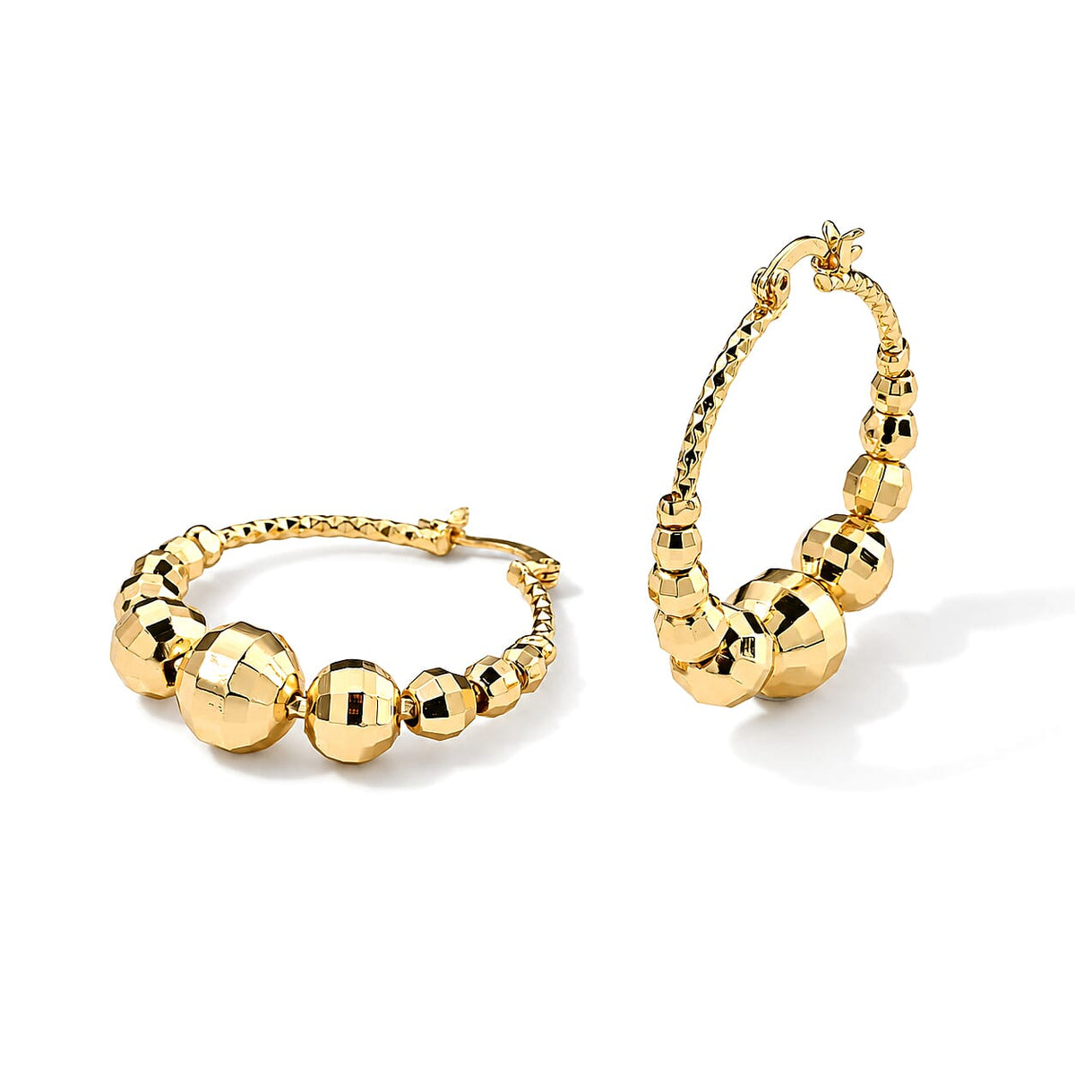 Enameled Classic Beaded Hoop Earrings in Goldtone