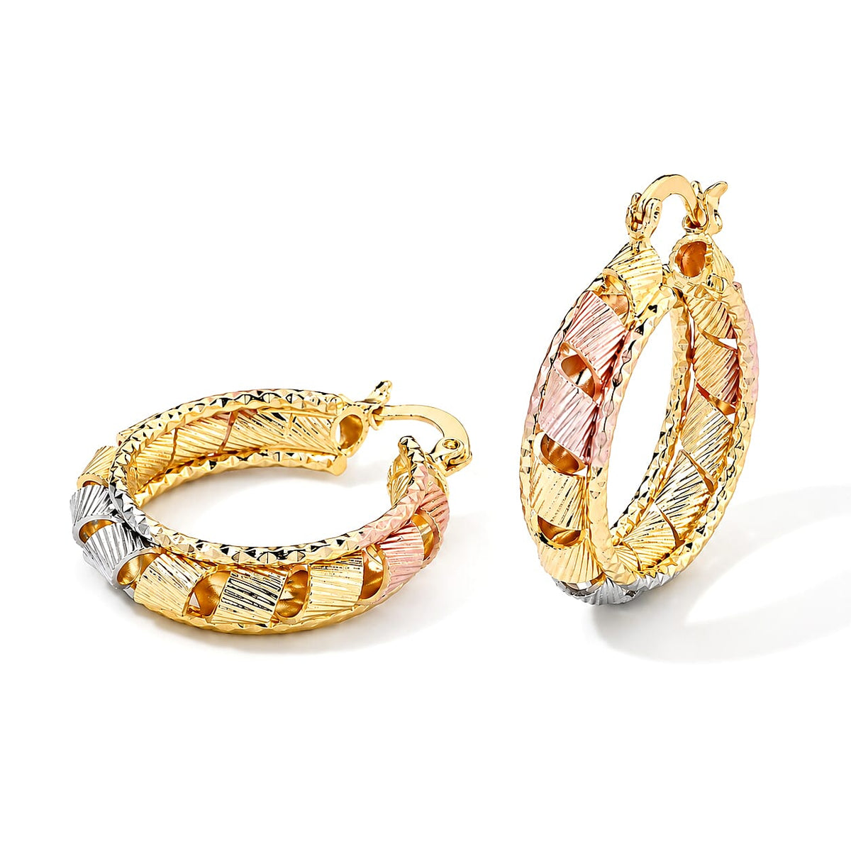 Enameled Circular Hoop Earrings in Goldtone