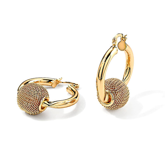 Enameled Textured Disc Hoop Earrings in Goldtone