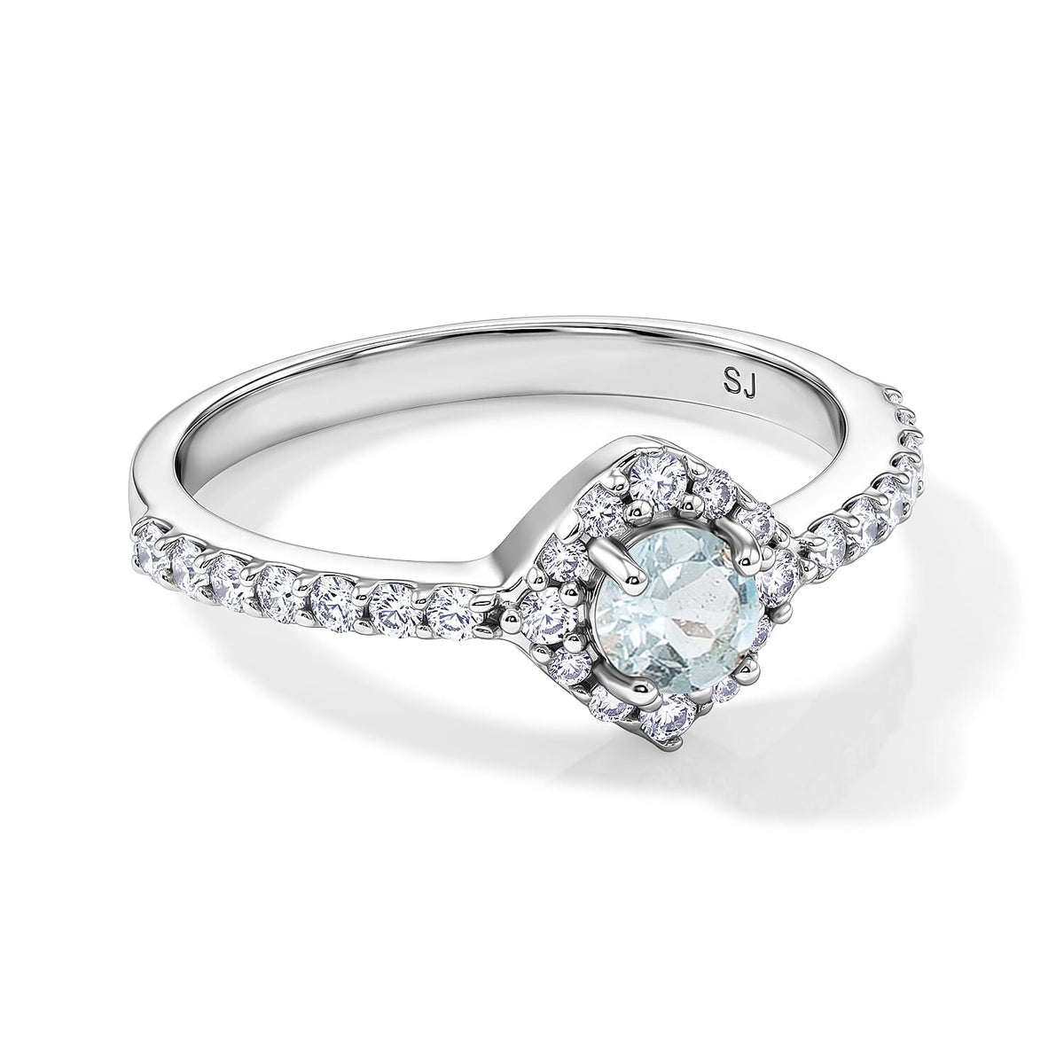 Aquamarine, Simulated Diamond Ring in Sterling Silver (Size 7.5) 0.54 ctw