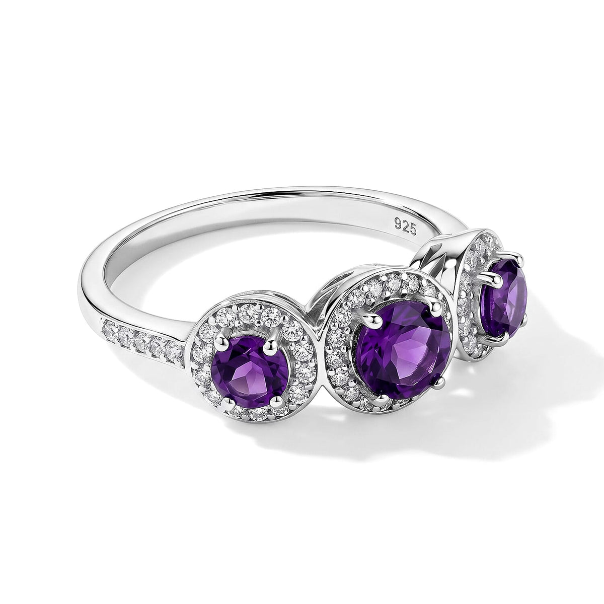Amethyst, Simulated Diamond Ring in Sterling Silver (Size 7.0) 1.13 ctw