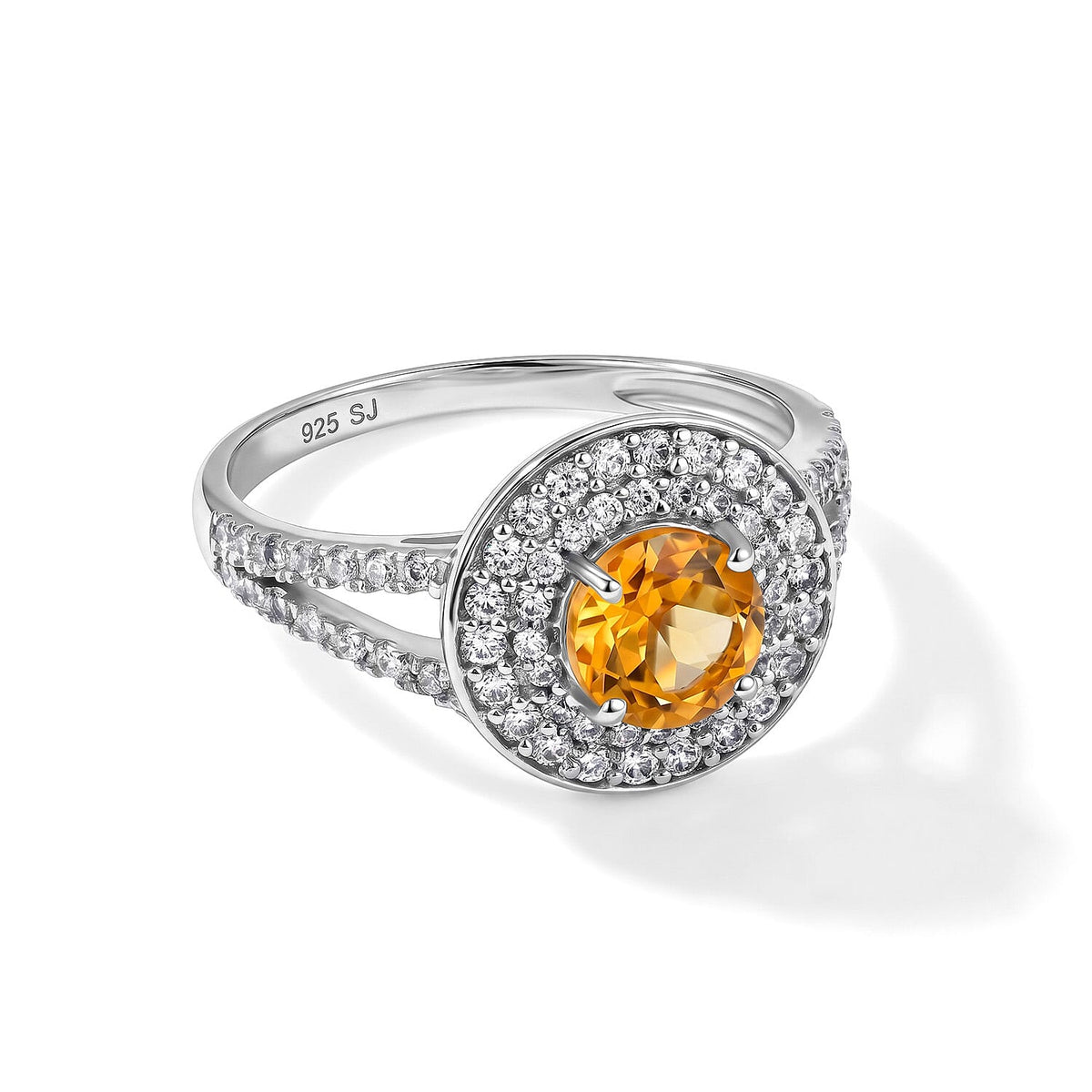 Brazilian Citrine, Simulated Diamond Ring in Sterling Silver (Size 7.0) 1.50 ctw