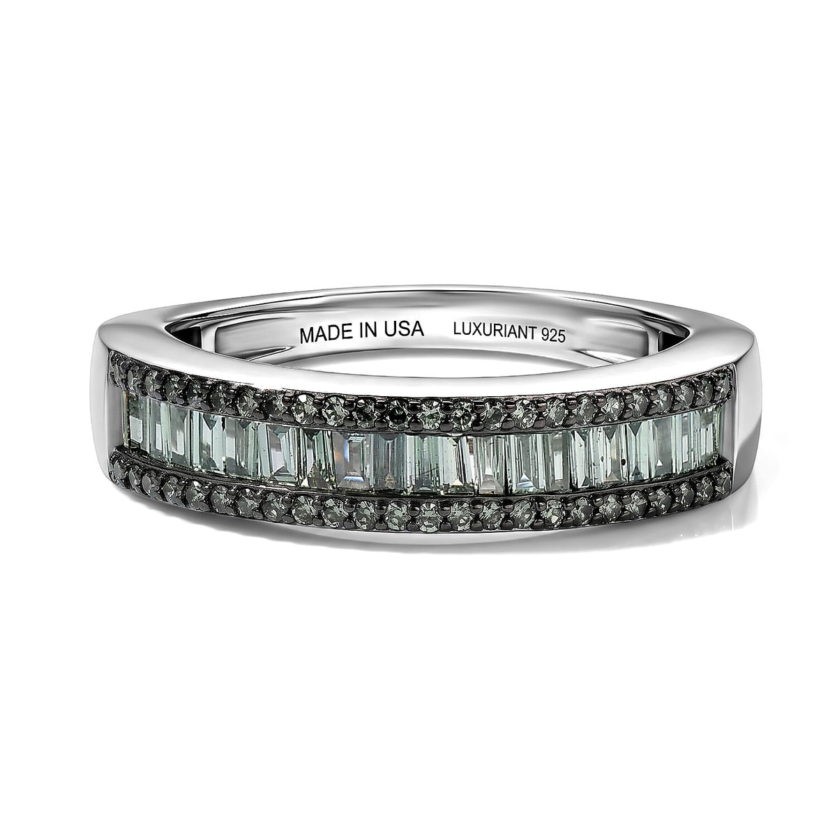 Luxuriant Lab Grown Blue Diamond (IR) (SI) Band Ring in Rhodium Over Sterling Silver (Size 10.0) 0.50 ctw