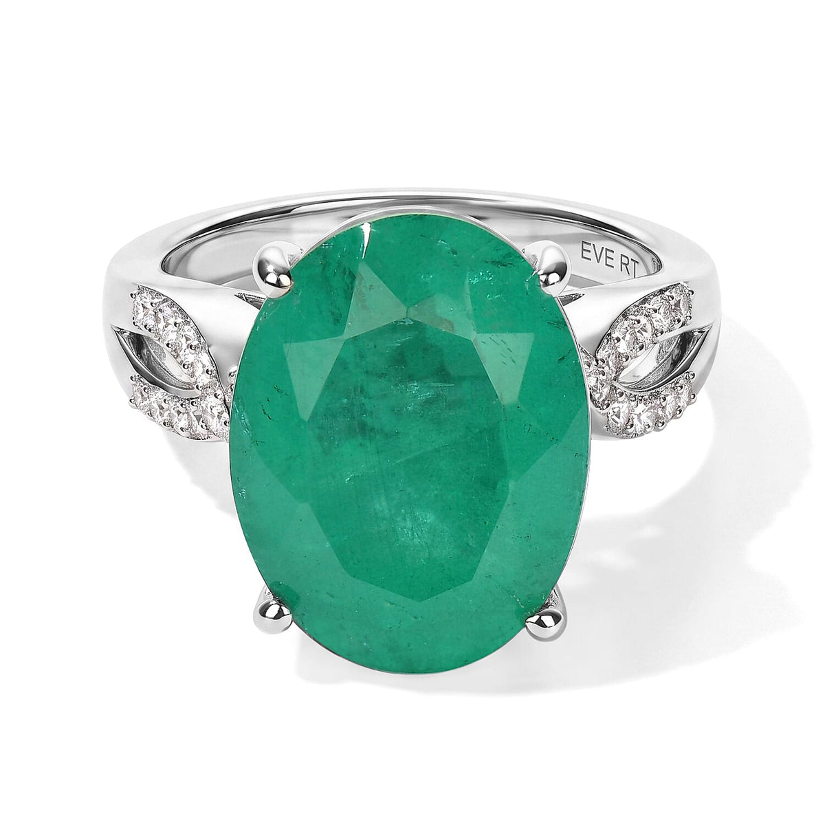 EverTrue Emeraldine Triplet Quartz, White Zircon Ring in Platinum Bond (Size 10.0) 9.85 ctw
