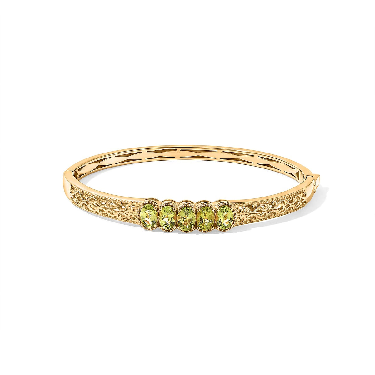 EverTrue Hebei Peridot 4.25 ctw Bangle Bracelet in 18K YG Plated (6.5 In)
