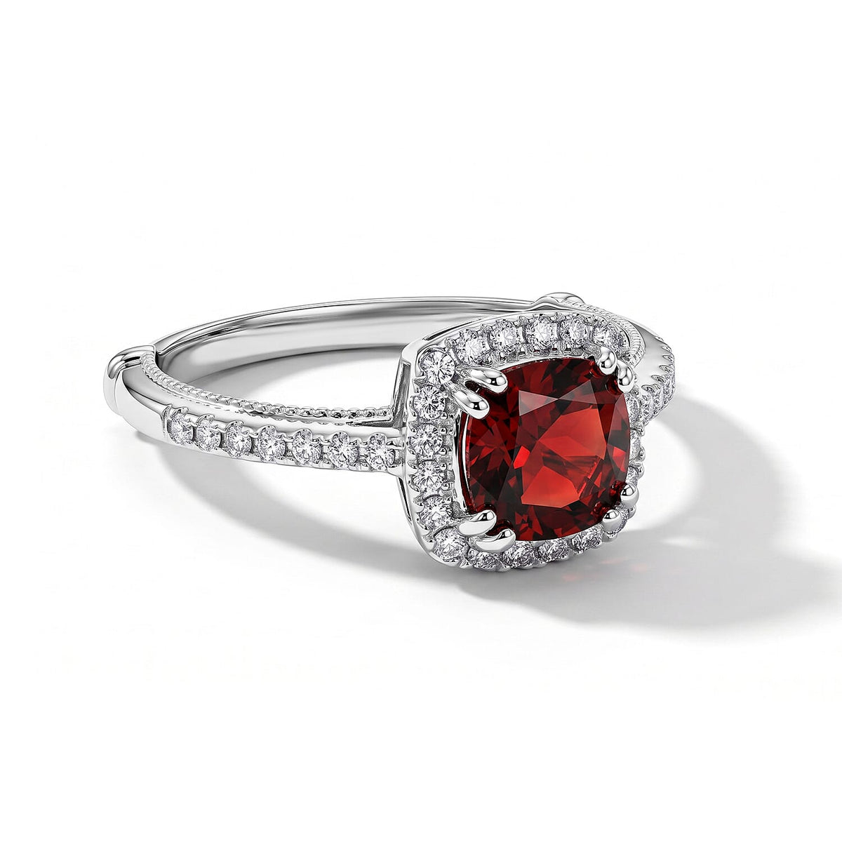 Mozambique Garnet, Simulated Diamond Ring in Sterling Silver (Size 7.0) 1.05 ctw