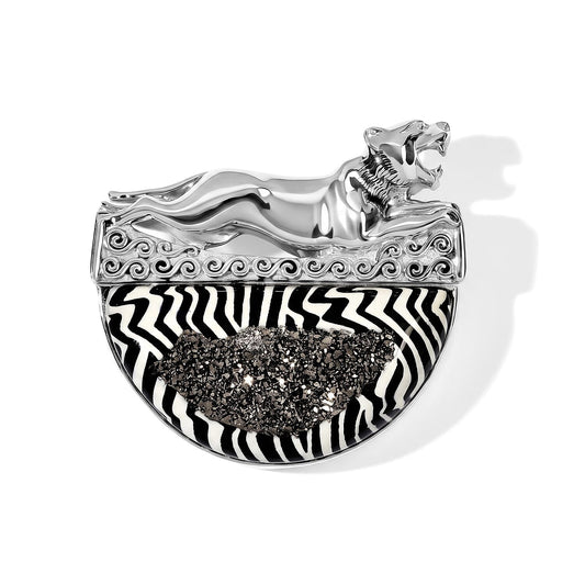 Window Drusy Astral Black Diamond Quartz Plain Cab Pendant Without Chain in Sterling Silver 56.80 ctw