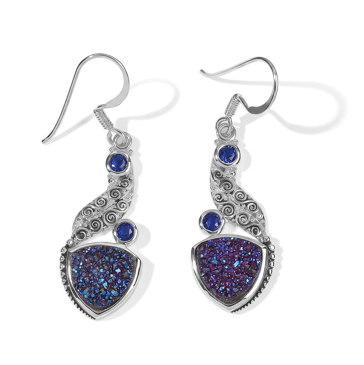 Blue Drusy Quartz ,  Celestial Swiss Blue Mystic Quartz  Earring Sterling Silver 9.73 ctw