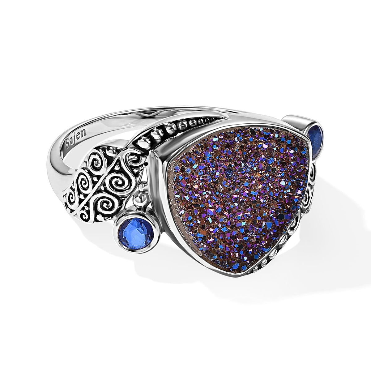 Blue Drusy Quartz   Celestial Swiss Blue Mystic Quartz  Ring Sterling Silver 6.19 ctw