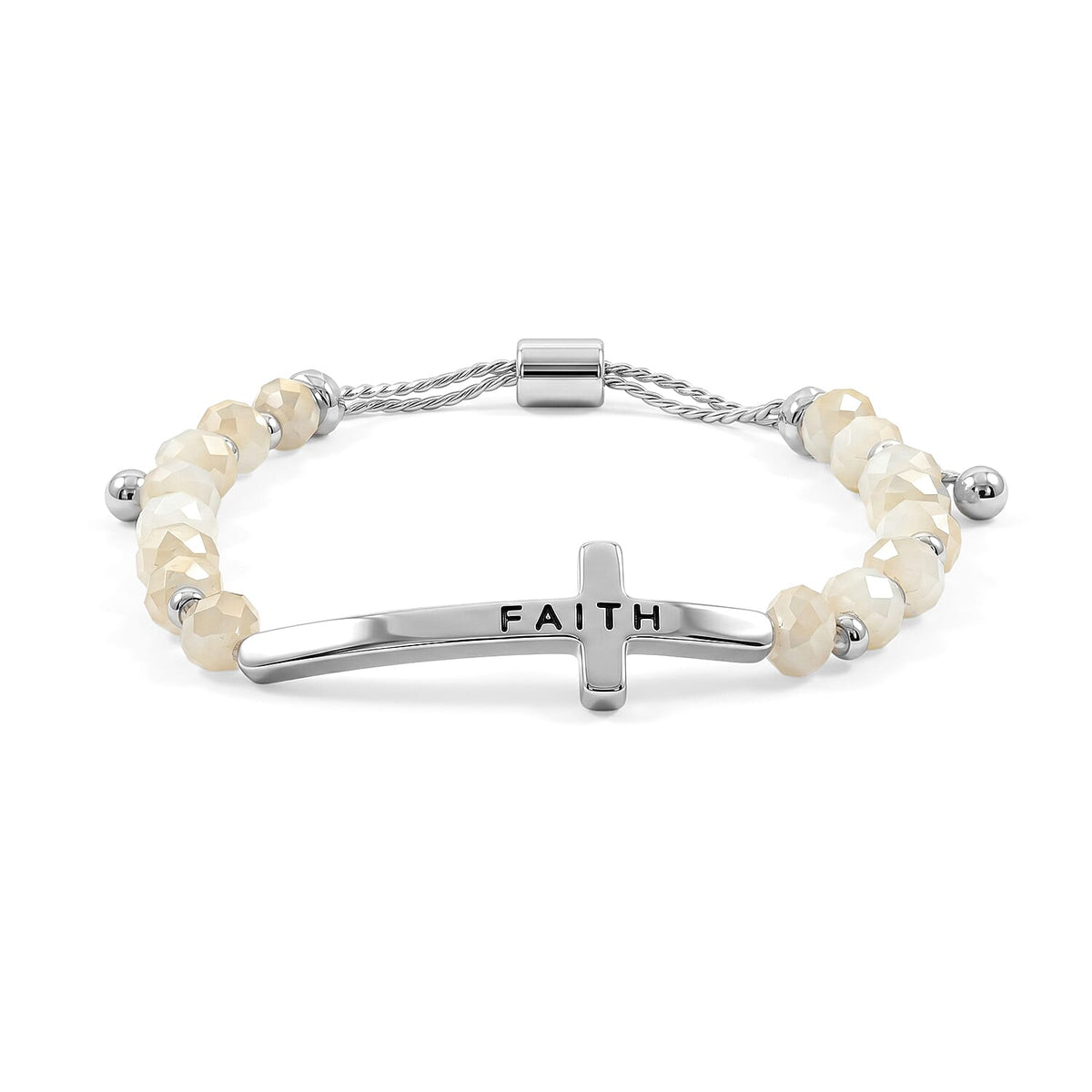 White Resin 8.80 ctw Hope Cross Bolo Bracelet in Silvertone