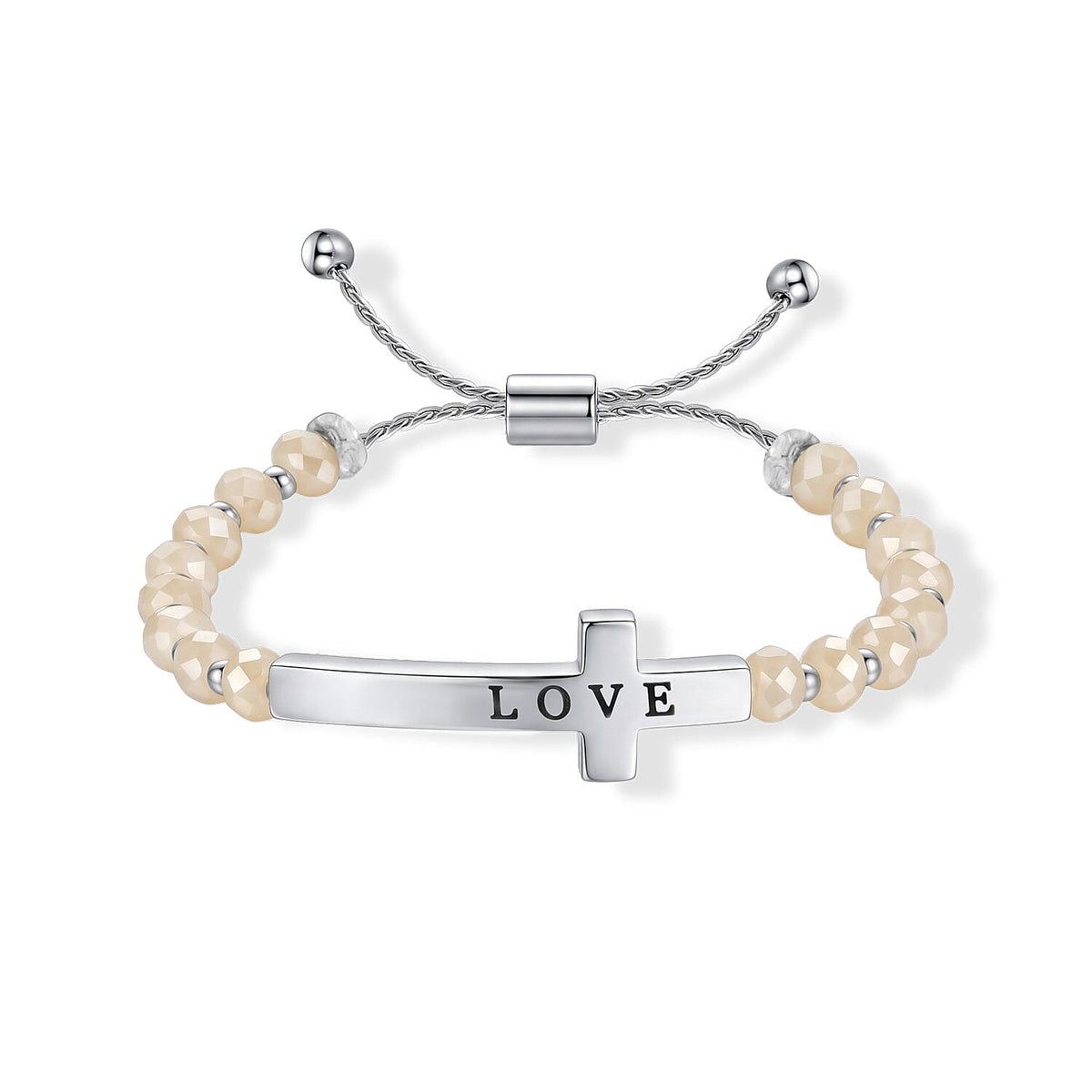 White Resin 8.80 ctw Hope Cross Bolo Bracelet in Silvertone
