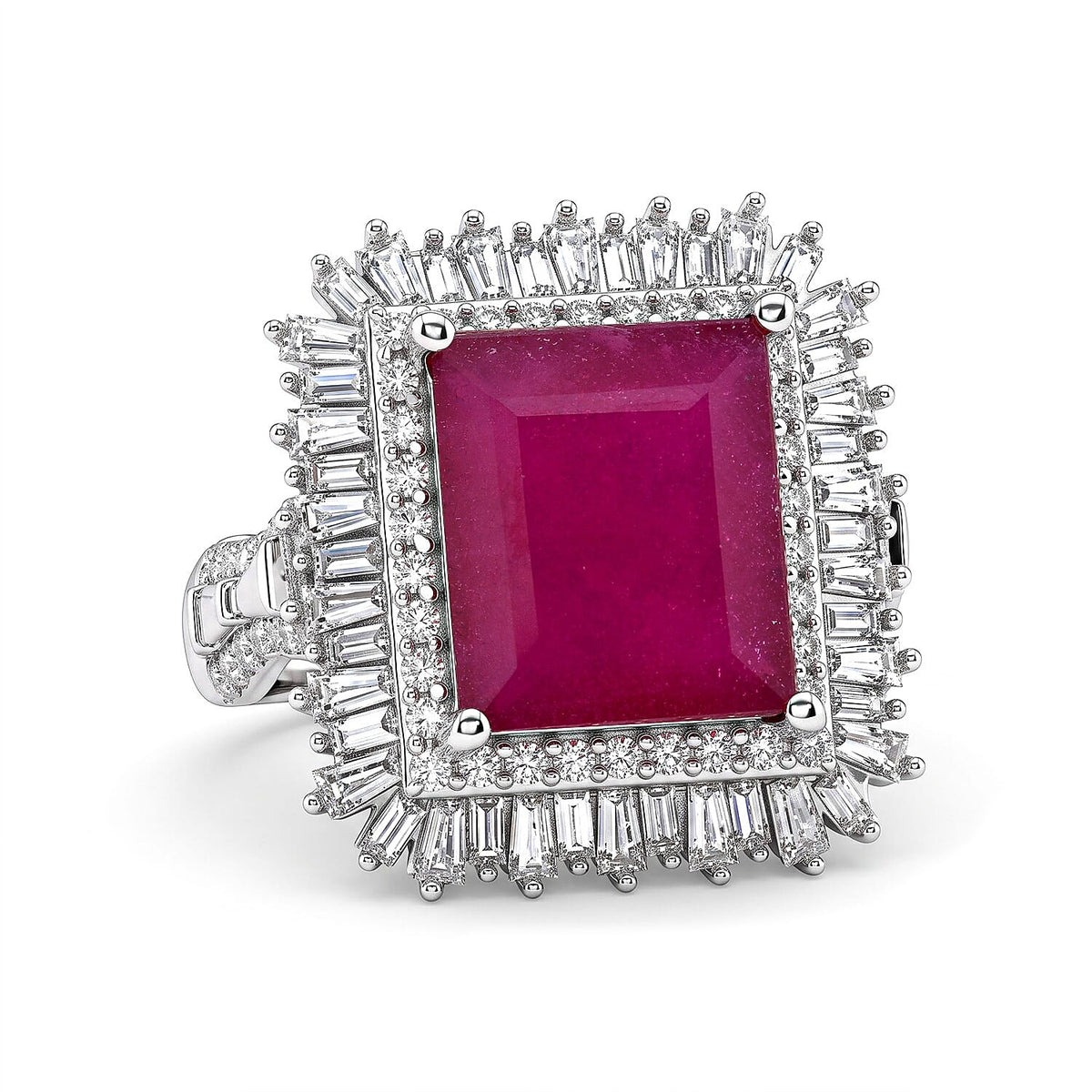 TLV D'Joy Premium Niassa Ruby (FF), Moissanite Ring in Rhodium Over Sterling Silver (Size 10.0) 6.10 ctw