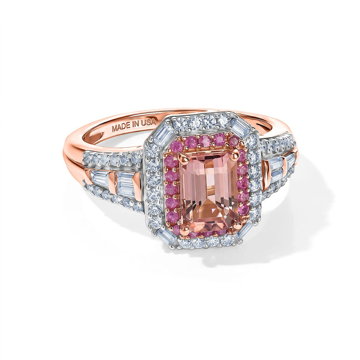 D''Joy Premium Blush Tourmaline, Multi Gemstone Ring in 18K Vermeil RG Over Sterling Silver (Size 6.0) 1.75 ctw