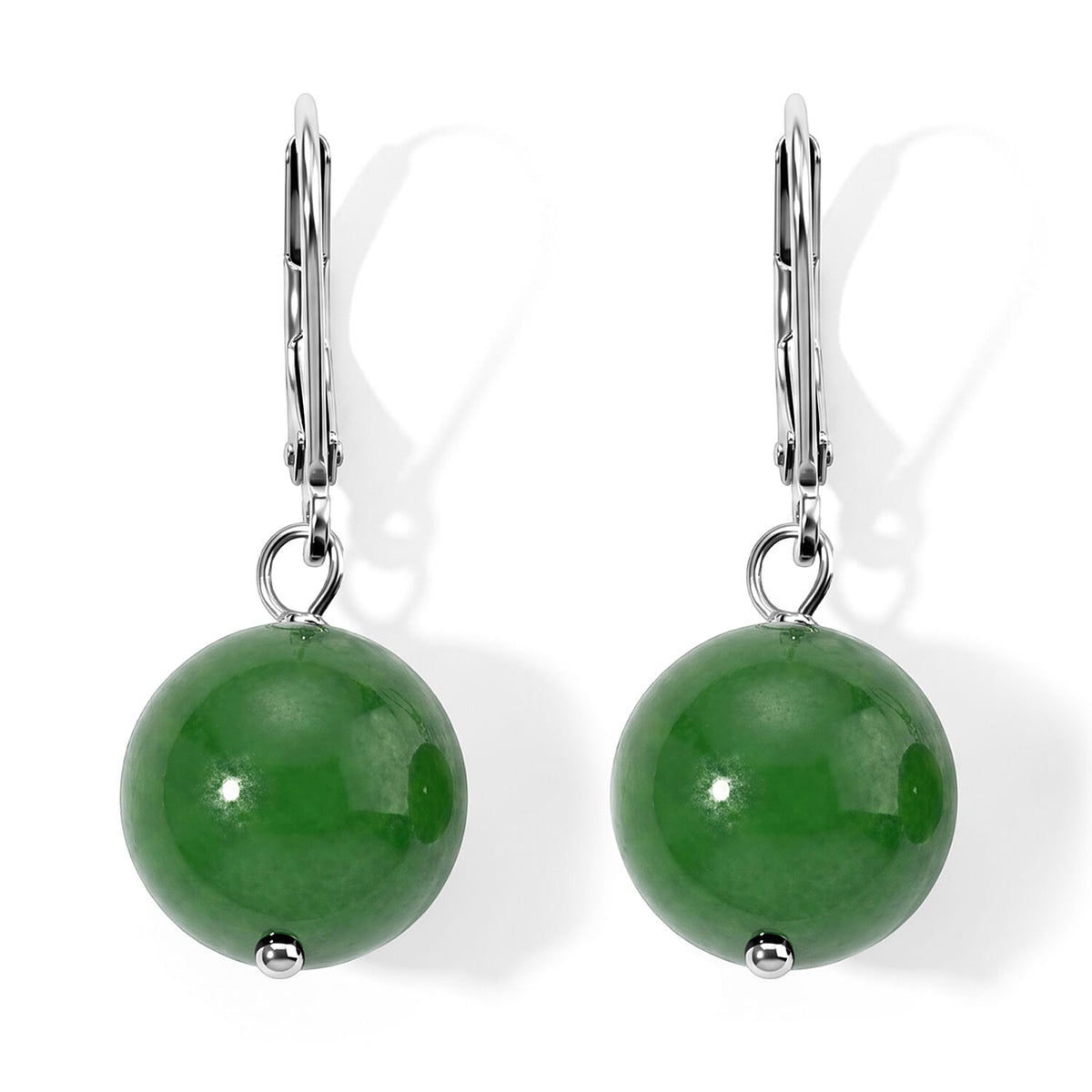 D''Joy Green Jade Drop Earrings in Rhodium Over Sterling Silver 40.00 ctw