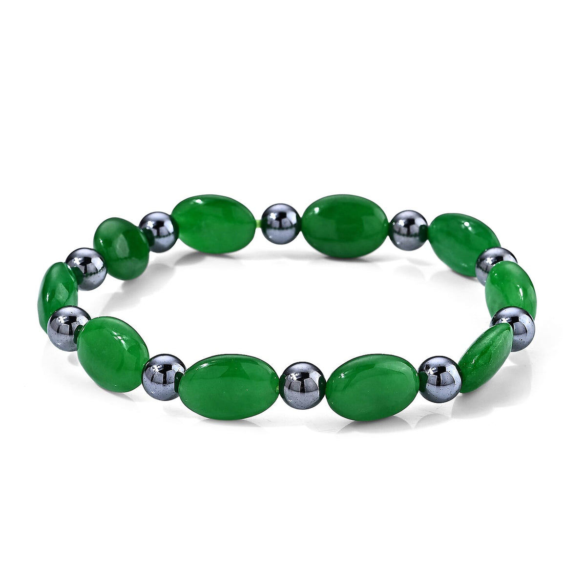 Green Jade, Terahertz Beaded Stretch Bracelet 100.00 ctw