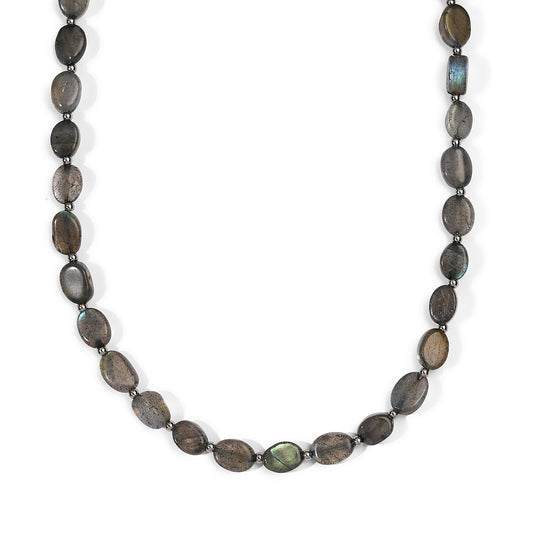 EverTrue Malagasy Labradorite Necklace (18 Inches) in Stainless Steel 55.00 ctw