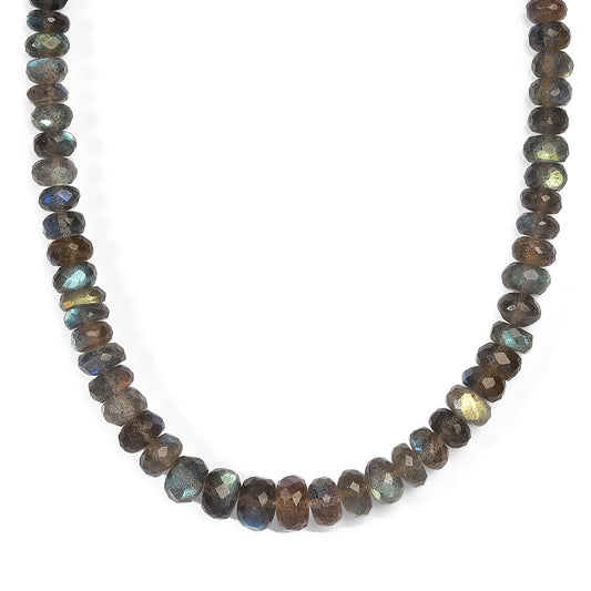 D''Joy AAA Malagasy Labradorite Necklace (18 Inches) in Rhodium Over Sterling Silver 140.00 ctw