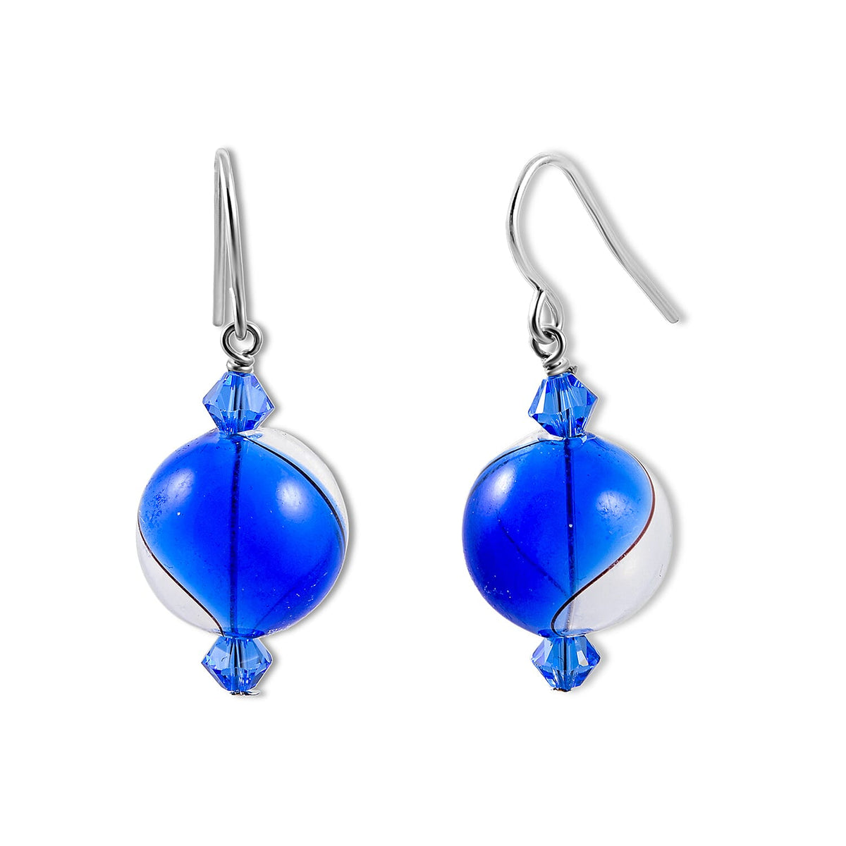 Multi and Dark Blue Artisan Glass Earrings in Sterling Silver