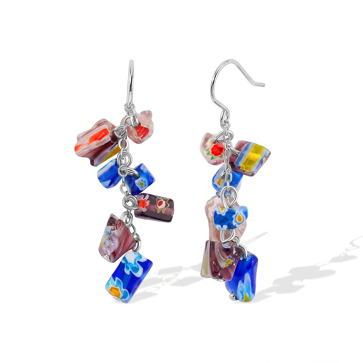 Green Flower Artisan Glass Earrings in Sterling Silver