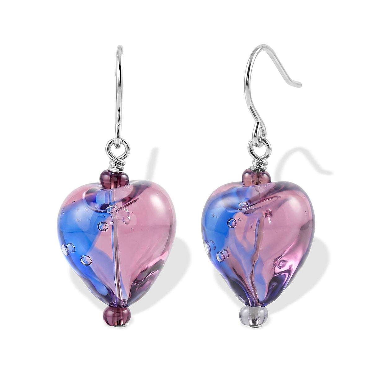 Multi and Dark Blue Artisan Glass Earrings in Sterling Silver