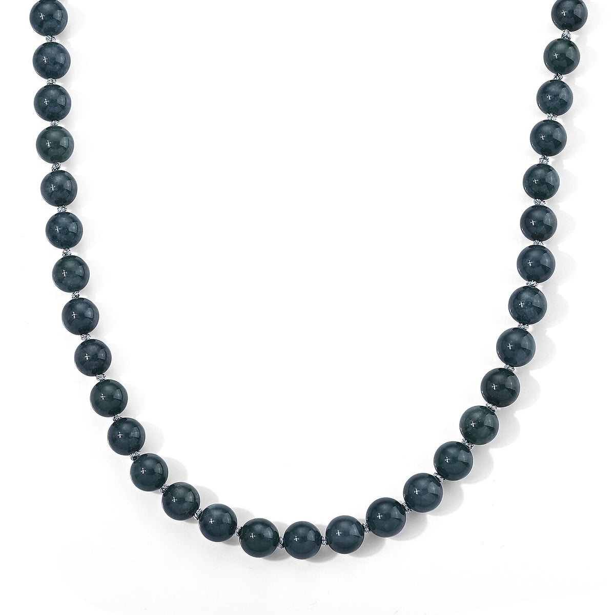 D''Joy Natural Olmec Jadeite 12-13mm Beaded Necklace (20 Inches) in Rhodium Over Sterling Silver 490.00 ctw