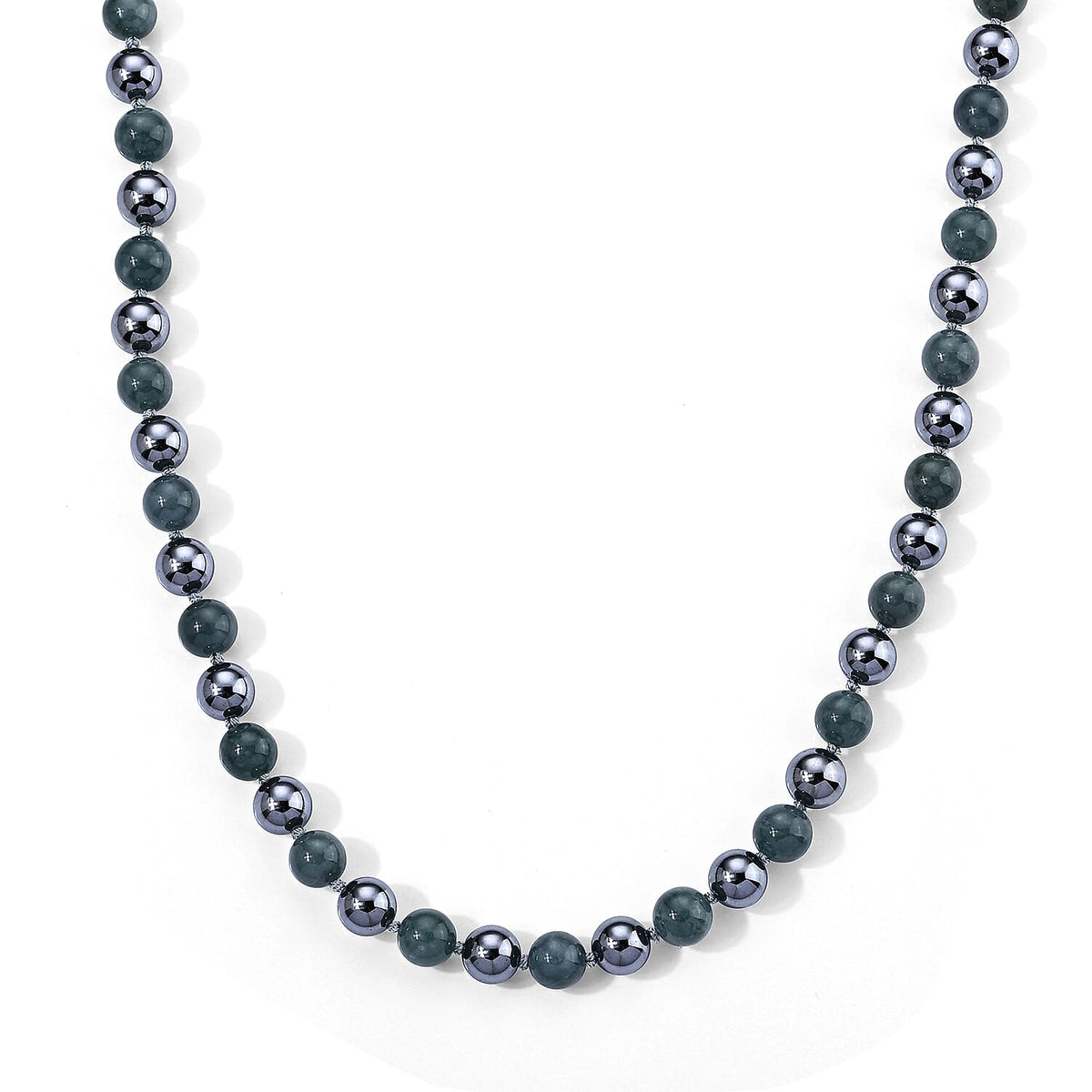 Natural Olmec Jadeite and Terahertz 9-11mm Beaded Necklace (20 Inches) in Stainless Steel 290.00 ctw