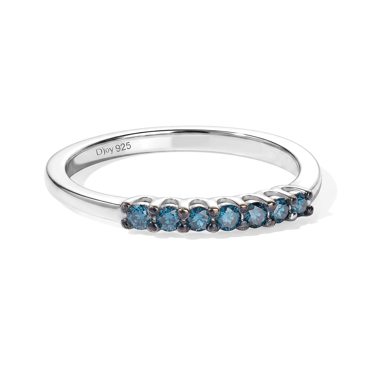 D''Joy Blue Diamond 0.20 ctw Band Ring in Rhodium Over Sterling Silver (Size 10.0)