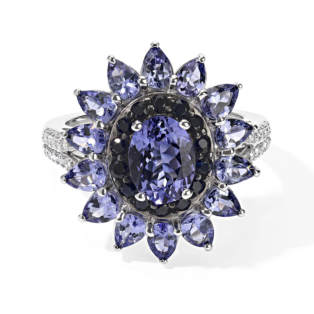 D''Joy Tanzanite and Multi Gemstone 3.70 ctw Ring in Rhodium Over Sterling Silver (Size 7.0)