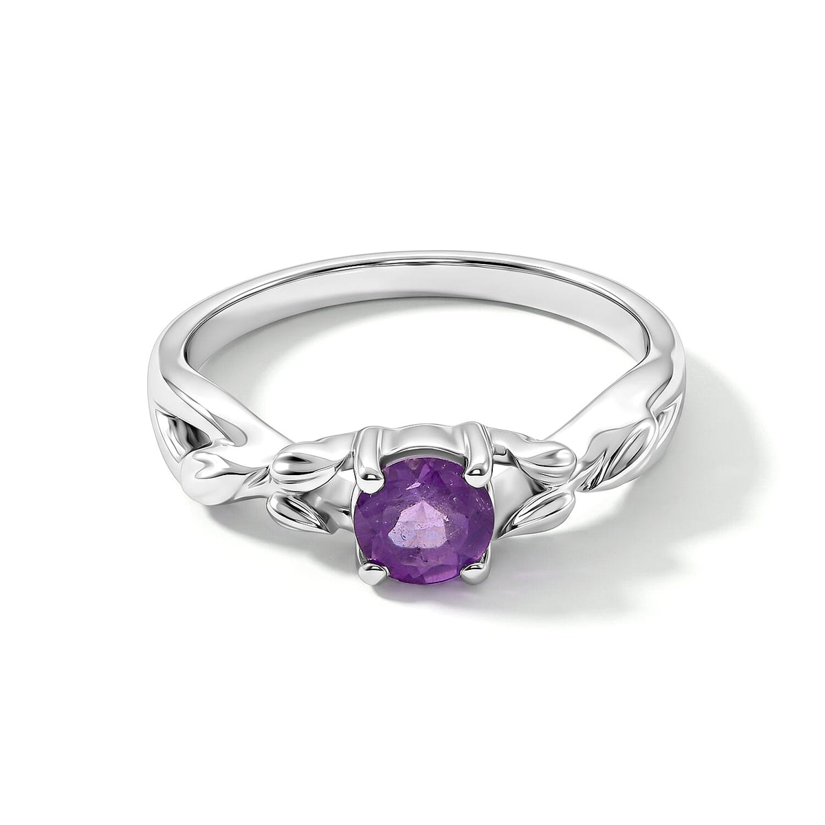 Amethyst 0.50 ctw Solitaire Leaf Ring in Sterling Silver (Size 7.0)