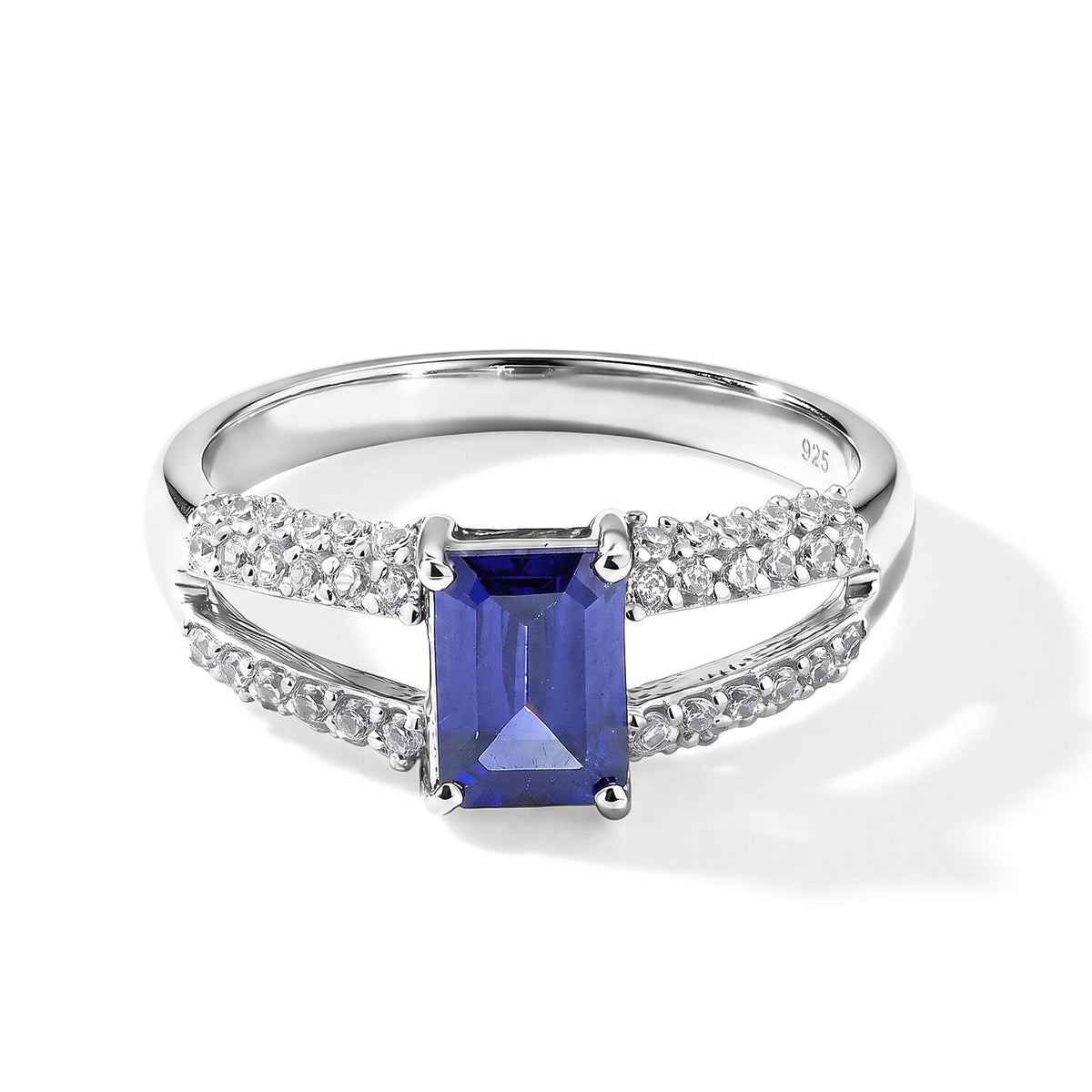Simulated Blue and White Diamond Ring in Sterling Silver (Size 7.0) 2.29 ctw