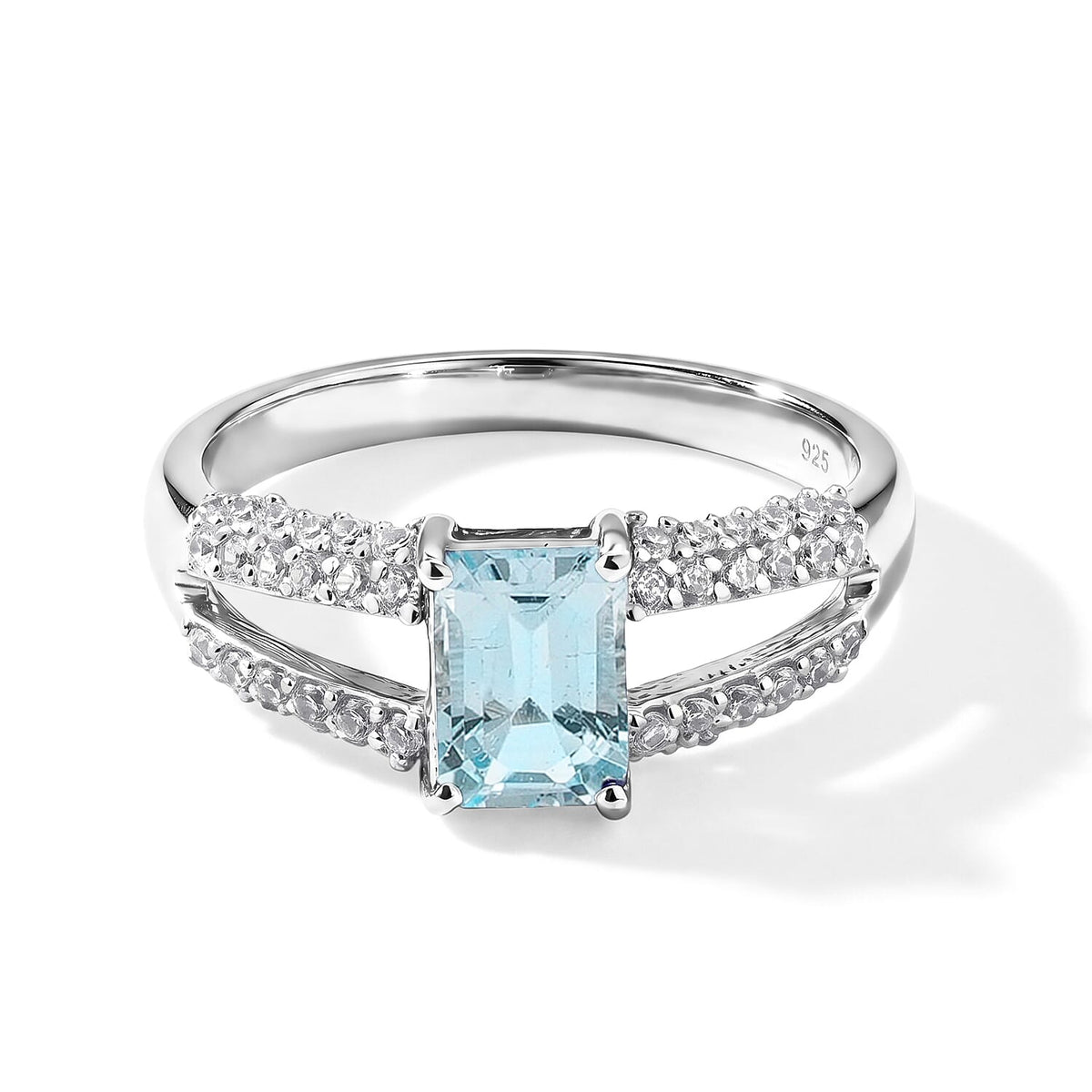 Simulated Blue and White Diamond Ring in Sterling Silver (Size 7.0) 2.29 ctw