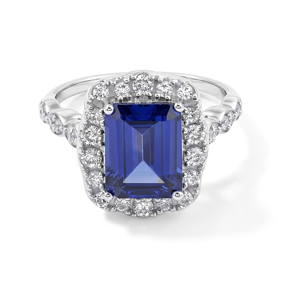Simulated Blue and White Diamond Ring in Sterling Silver (Size 5.0) 4.64 ctw