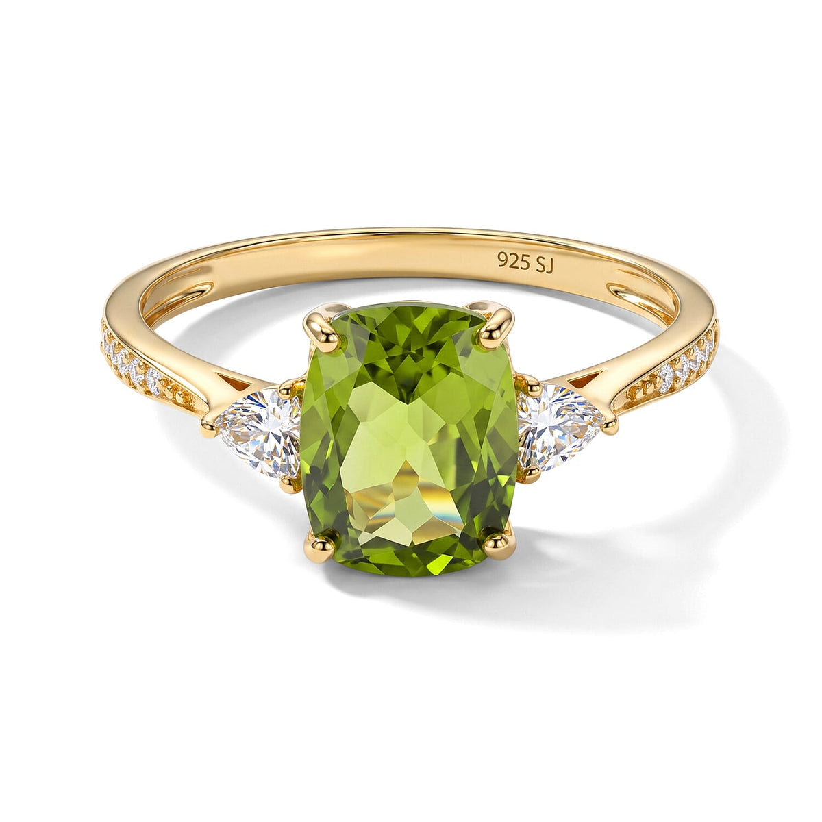Simulated Green and White Diamond Ring in 14K YG Over Sterling Silver (Size 8.0) 5.52 ctw