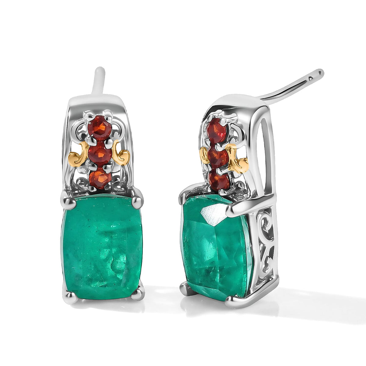 EverTrue Emeraldine Triplet Quartz, Mozambique Garnet Earrings in 18K YG Plated and Platinum Bond 5.10 ctw