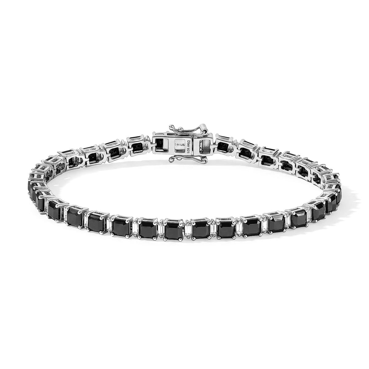 D''Joy Black and White Moissanite (Oct 4x4mm) Bracelet in Rhodium Over Sterling Silver (7.25 In) 12.25 ctw