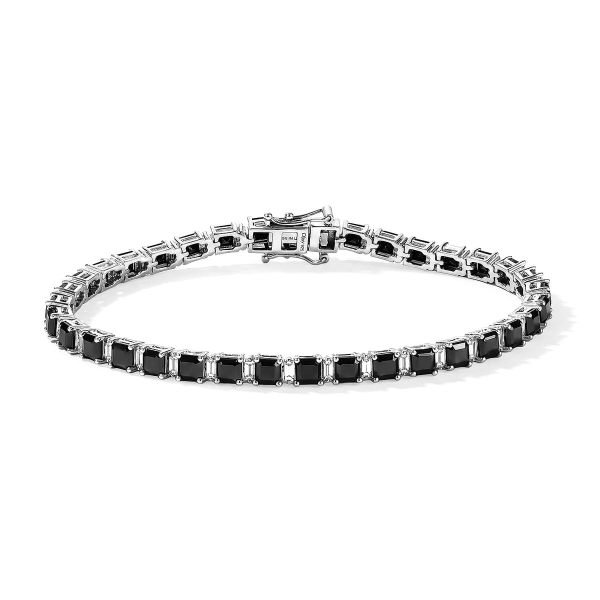 D''Joy Black and White Moissanite (Oct 4x4mm) Bracelet in Rhodium Over Sterling Silver (7.25 In) 12.25 ctw