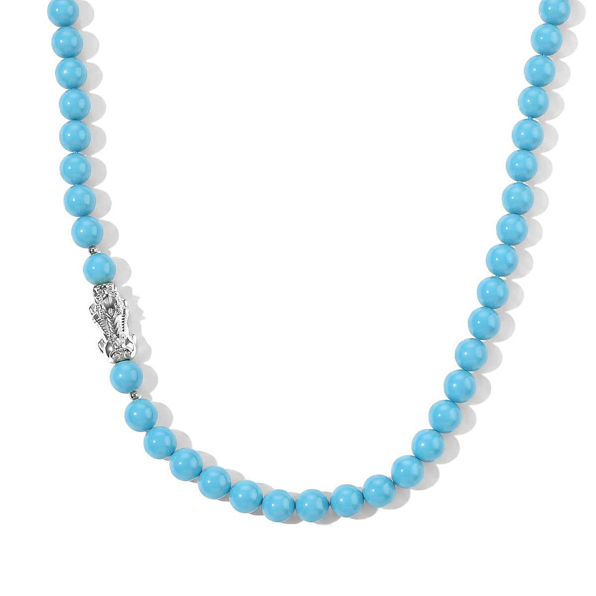 White Shell Pearl Necklace with Pixiu Charm in Silvertone 20-22 Inches