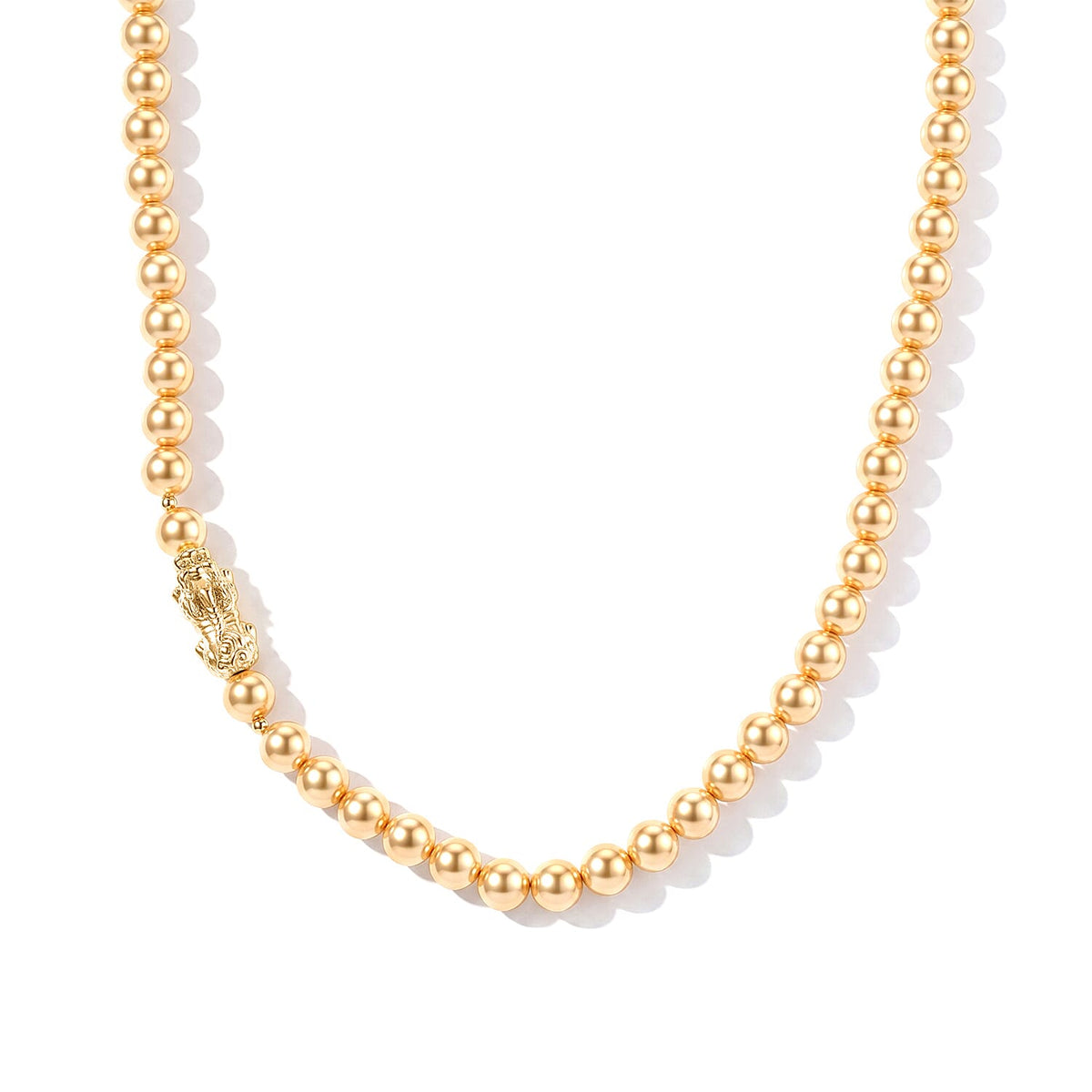 White Shell Pearl Necklace with Pixiu Charm in Silvertone 20-22 Inches