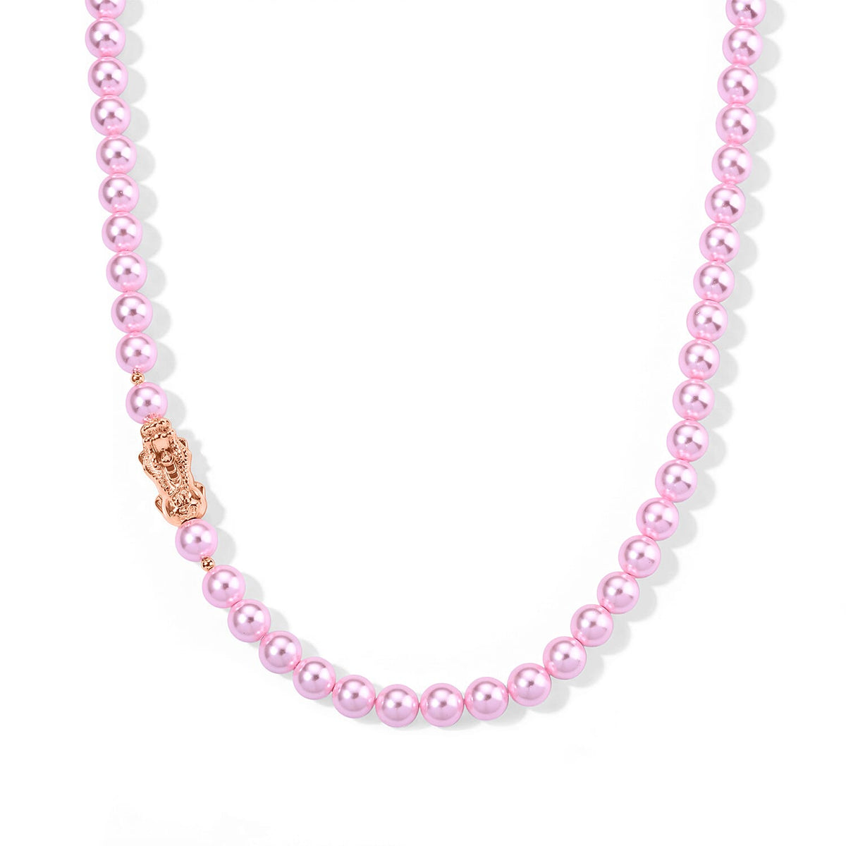White Shell Pearl Necklace with Pixiu Charm in Silvertone 20-22 Inches