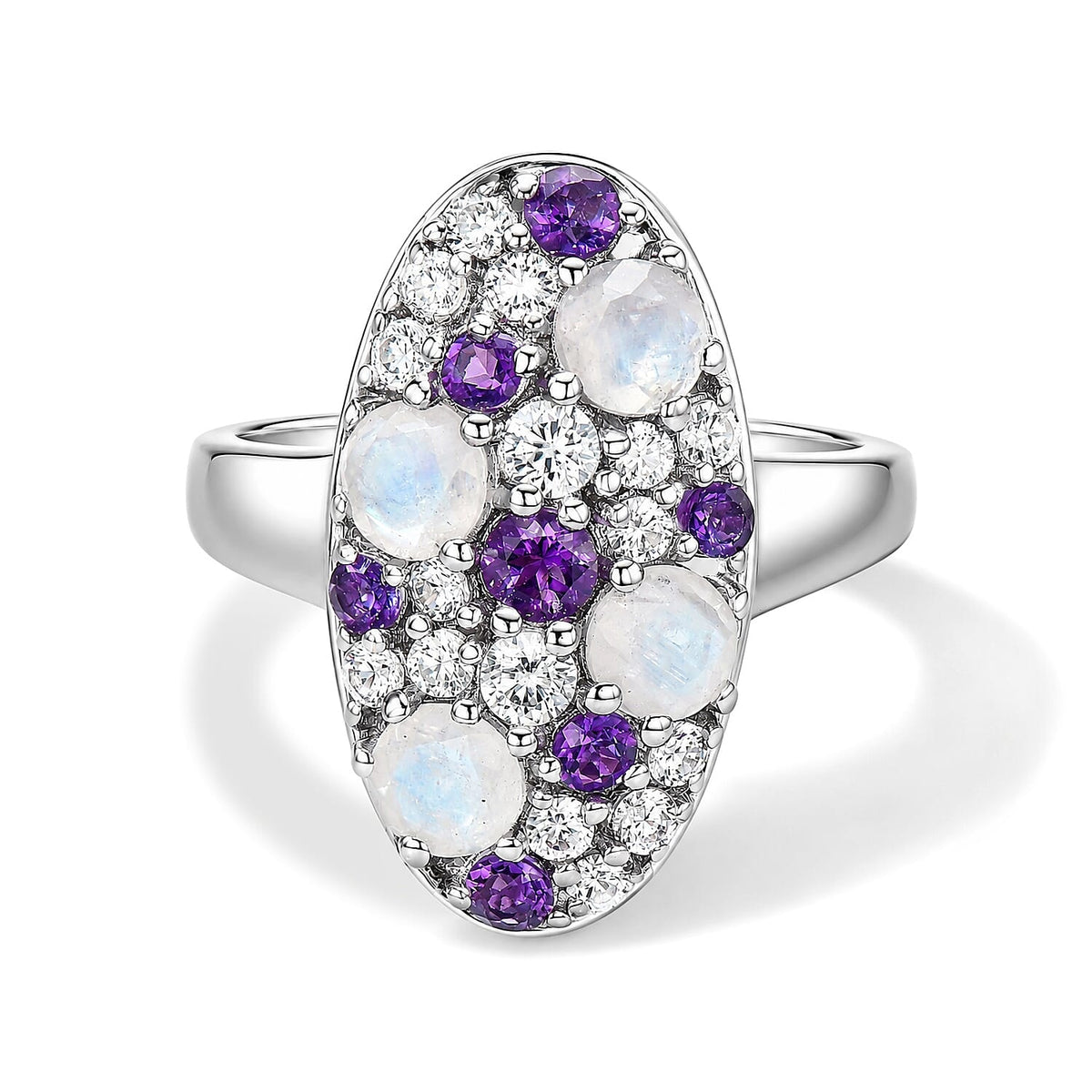 EverTrue Rainbow Moonstone and Multi Gemstone 1.85 ctw Ring in Platinum Bond (Size 10.0)