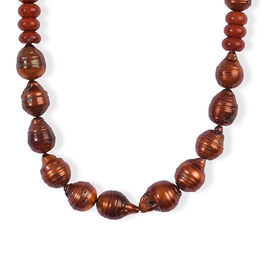 EverTrue Red Jasper and Bronze Pearl (D) 245.00 ctw Necklace (18 Inches) in Platinum Bond