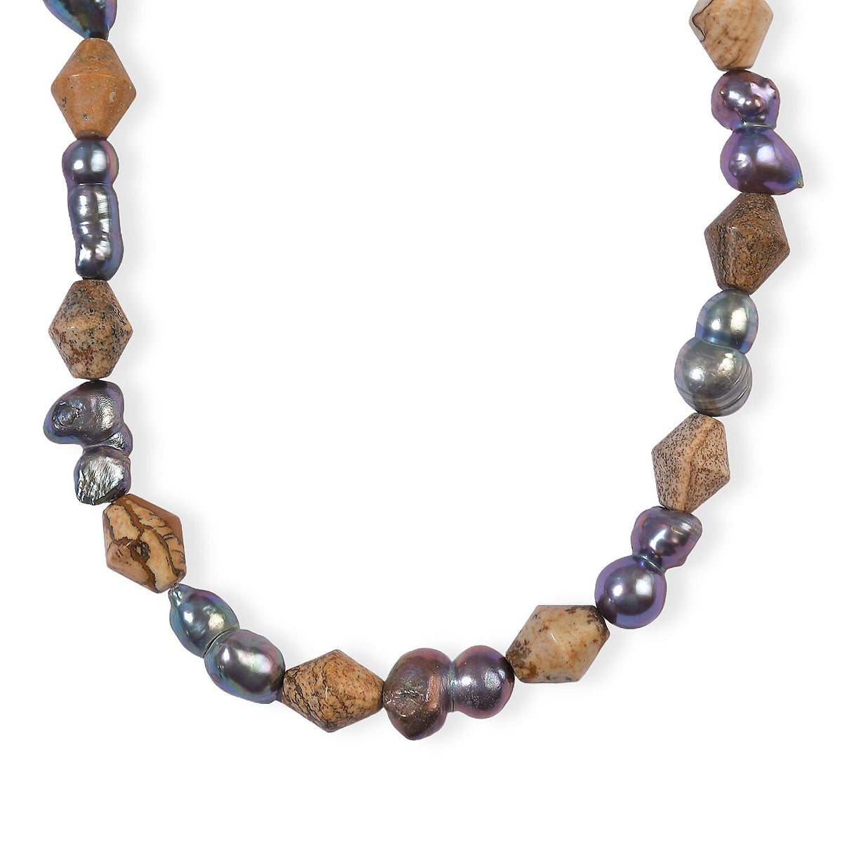 EverTrue Peacock Pearl and Picture Jasper 110.00 ctw Necklace (18 Inches) in Platinum Bond
