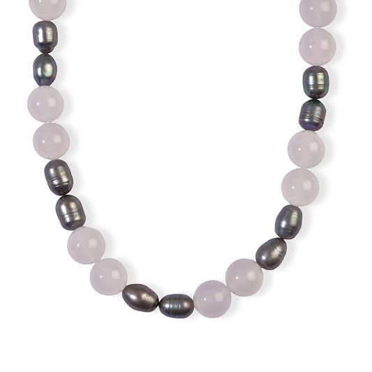 EverTrue Milky Austrian Crystal and Peacock Pearl Necklace (18 Inches) in Platinum Bond
