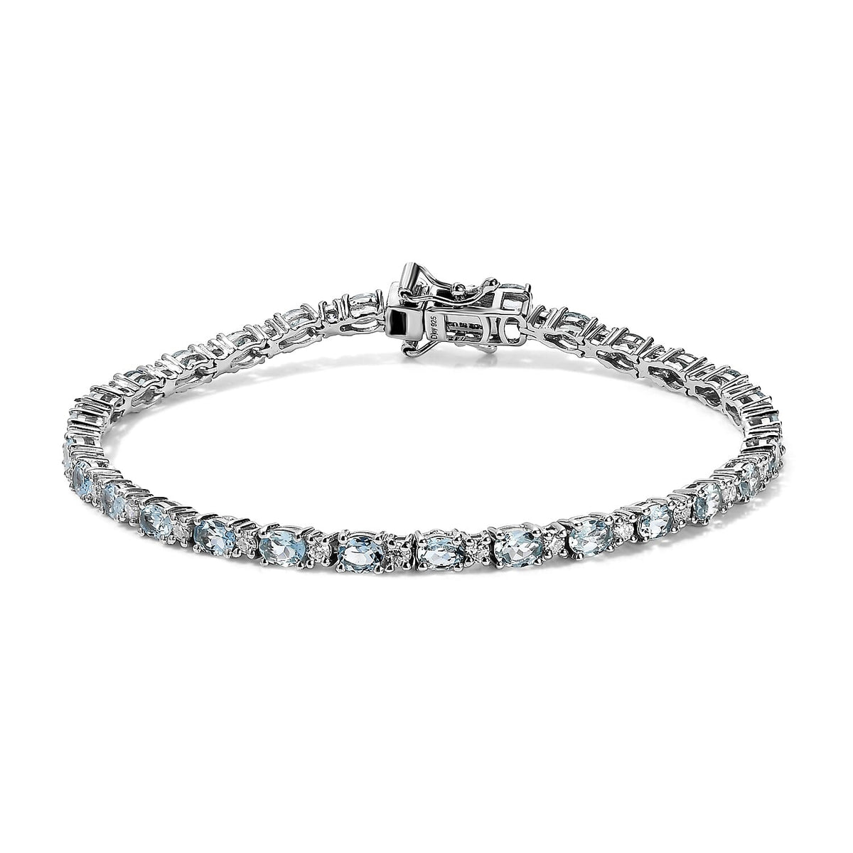 D''Joy Santa Maria Aquamarine, Moissanite Bracelet in Rhodium Over Sterling Silver (7.25 In) 4.50 ctw