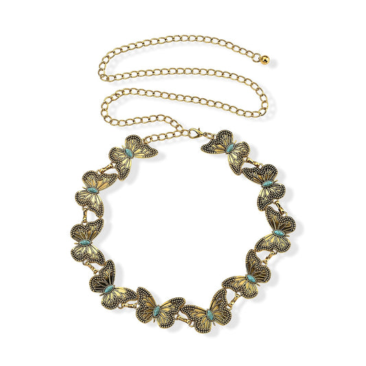 Howlite Butterly Belt in Goldtone (23-28 Inches)