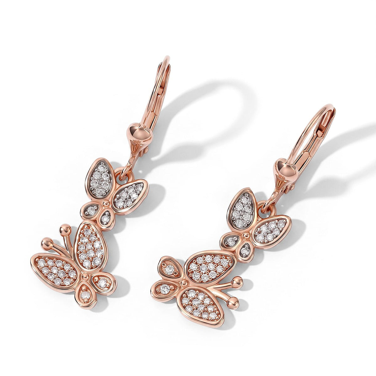 D''Joy Natural Pink and White Diamond 0.30 ctw Butterfly Earrings in 18K Vermeil Rose Gold Over Sterling Silver