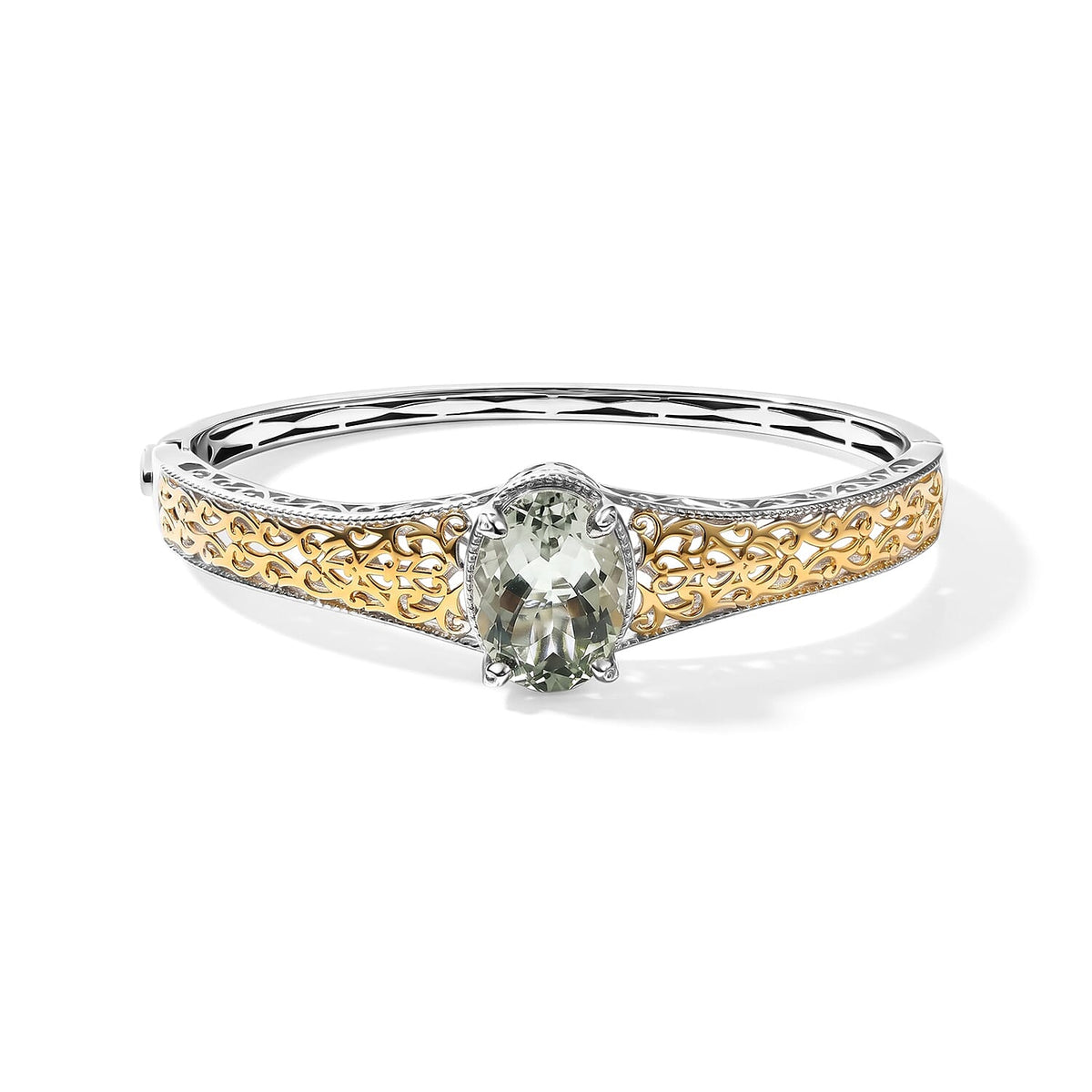 EverTrue Montezuma Prasiolite 12.10 ctw Bangle Bracelet in 18K YG Plated and Platinum Bond (7.25 in)