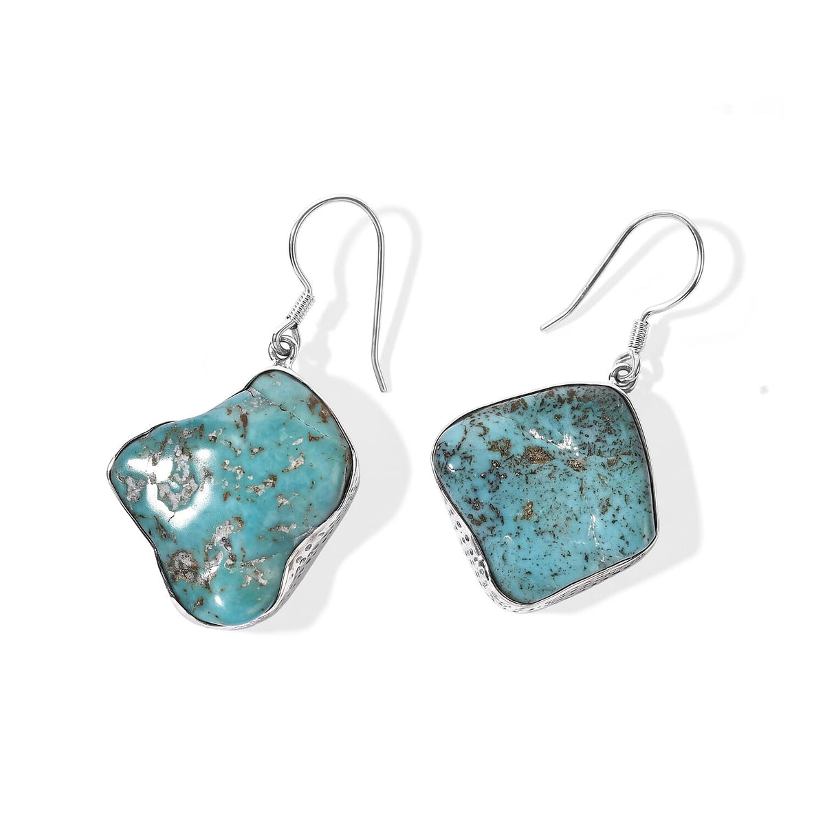 D''Joy Artisan Crafted Royal Hubei Blue Turquoise Southwest Style Earrings in Sterling Silver 47.50 ctw